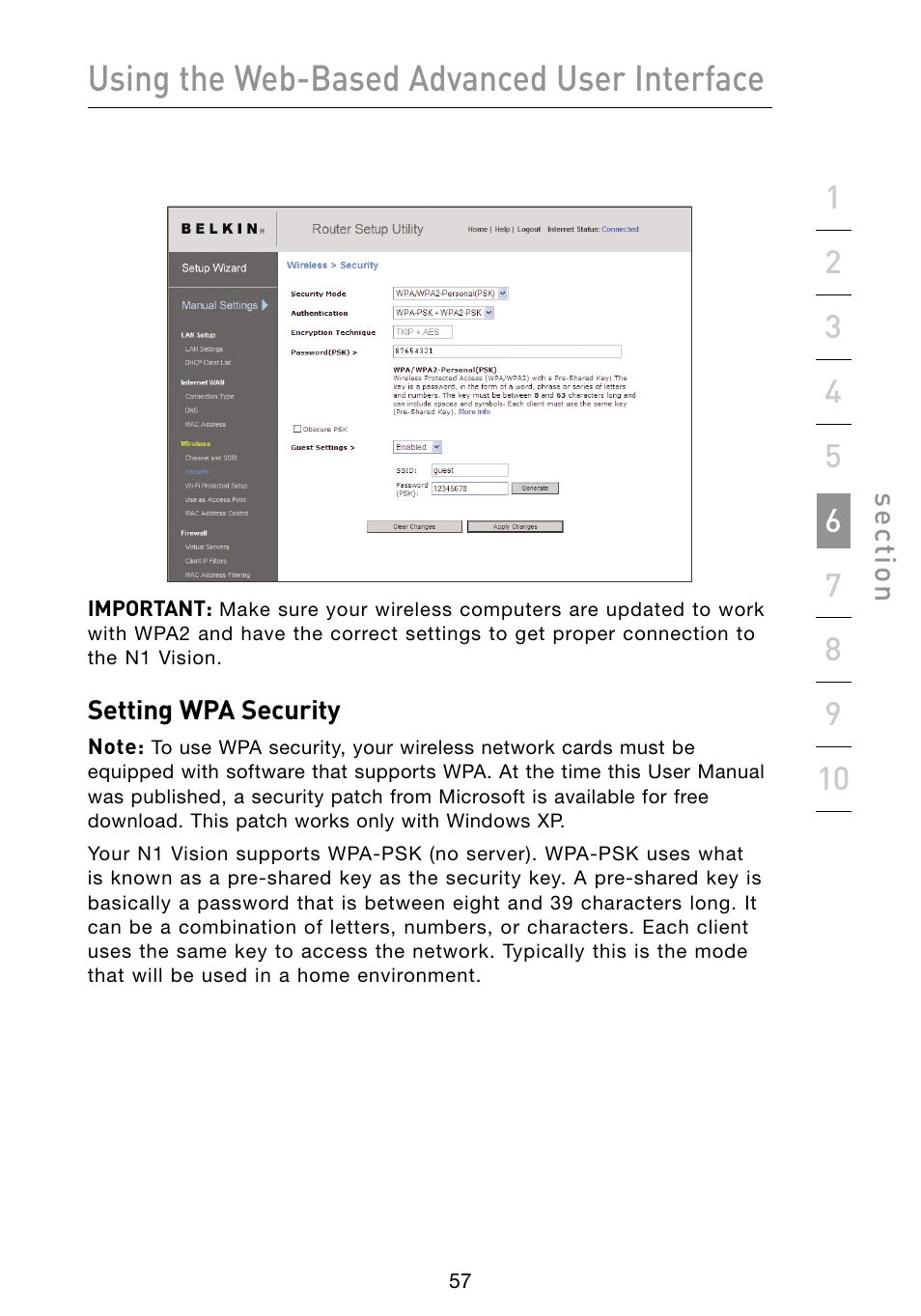 Using the web-based advanced user interface | Belkin Vision Wireless Router N1 User Manual | Page 61 / 114