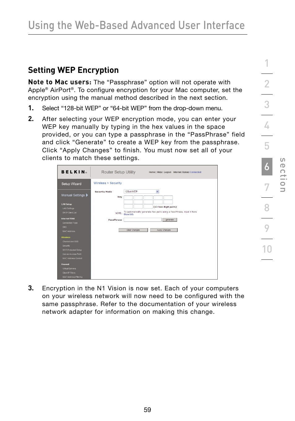 Using the web-based advanced user interface, Se ct io n | Belkin Vision Wireless Router N1 User Manual | Page 63 / 114