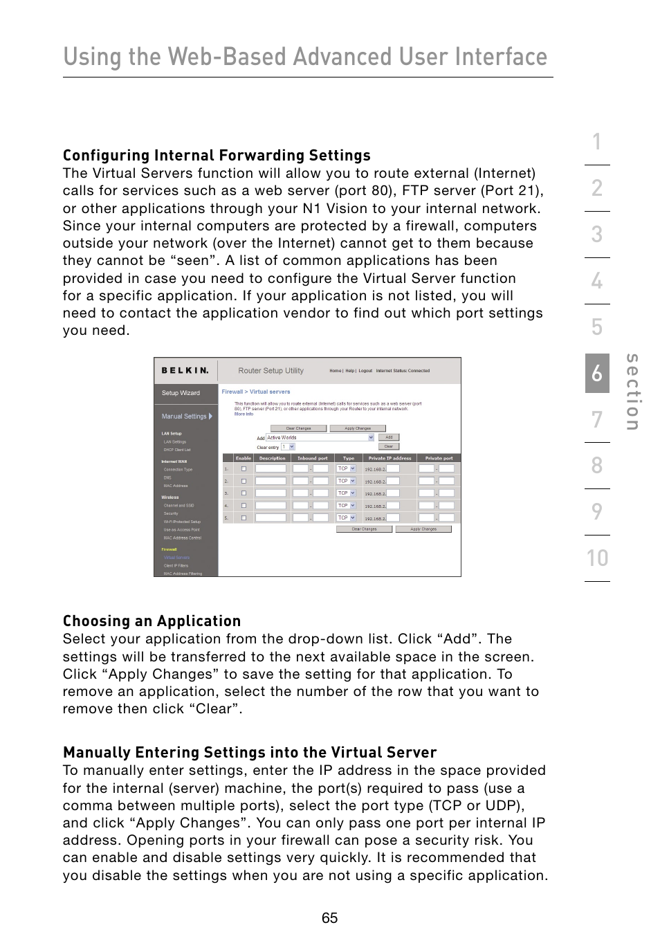 Using the web-based advanced user interface | Belkin Vision Wireless Router N1 User Manual | Page 69 / 114