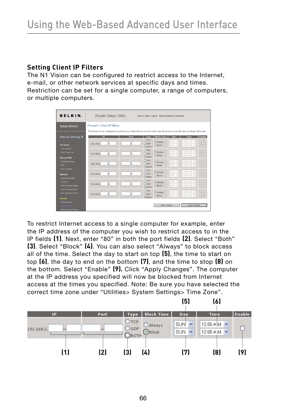 Using the web-based advanced user interface | Belkin Vision Wireless Router N1 User Manual | Page 70 / 114