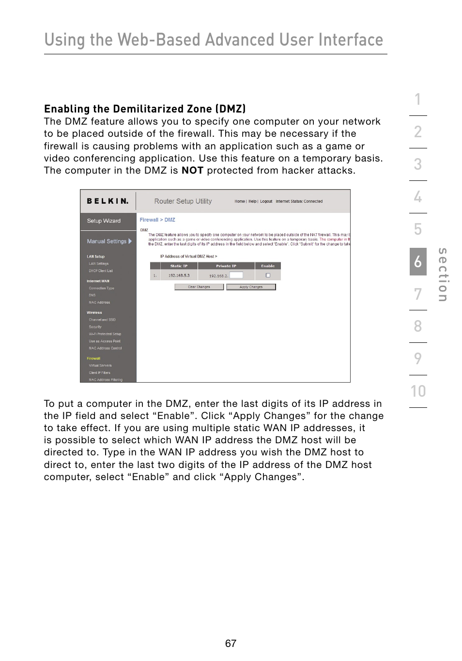 Using the web-based advanced user interface | Belkin Vision Wireless Router N1 User Manual | Page 71 / 114