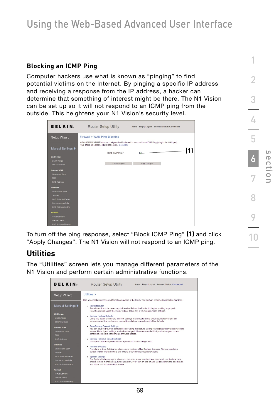 Using the web-based advanced user interface | Belkin Vision Wireless Router N1 User Manual | Page 73 / 114