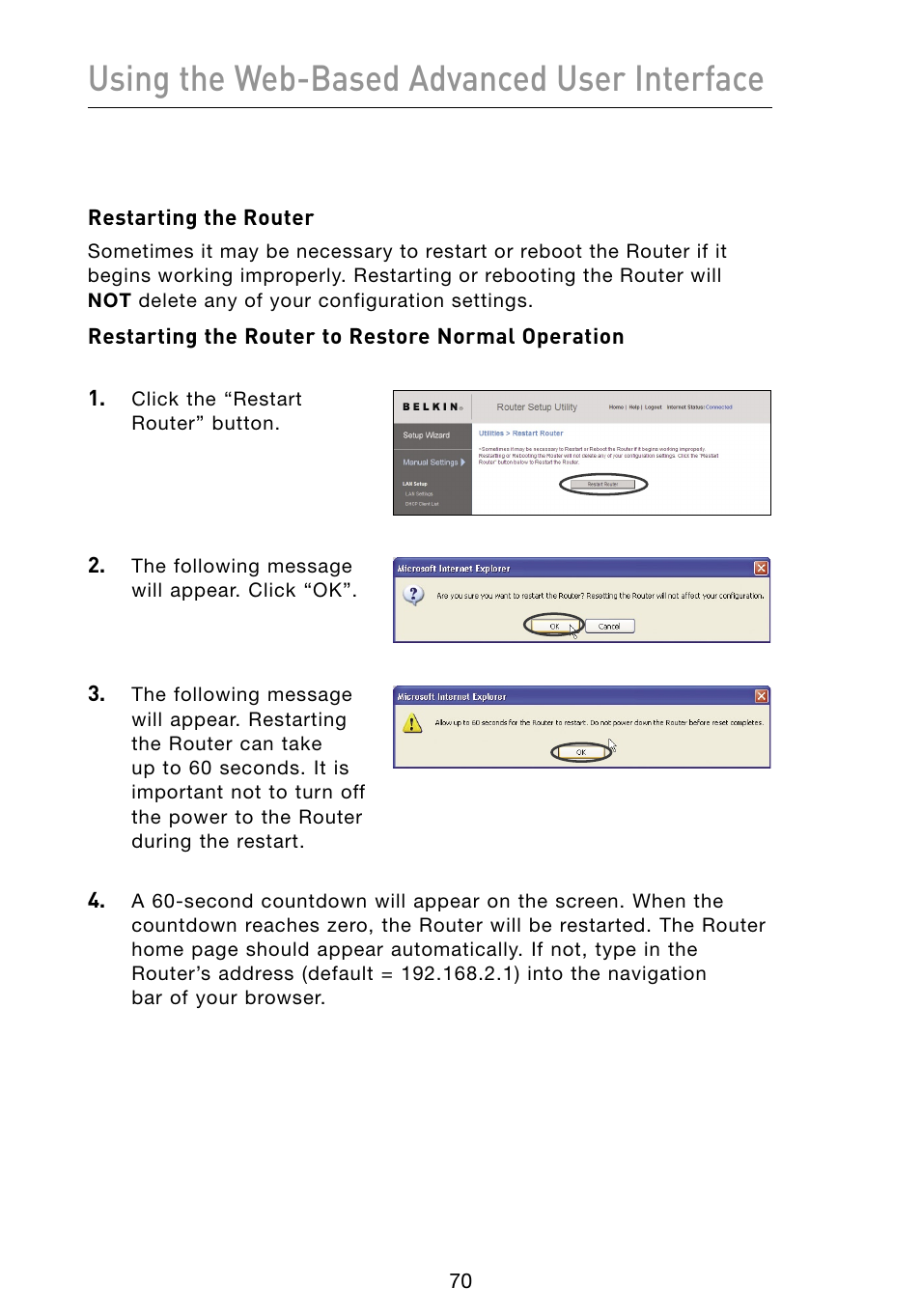 Using the web-based advanced user interface | Belkin Vision Wireless Router N1 User Manual | Page 74 / 114