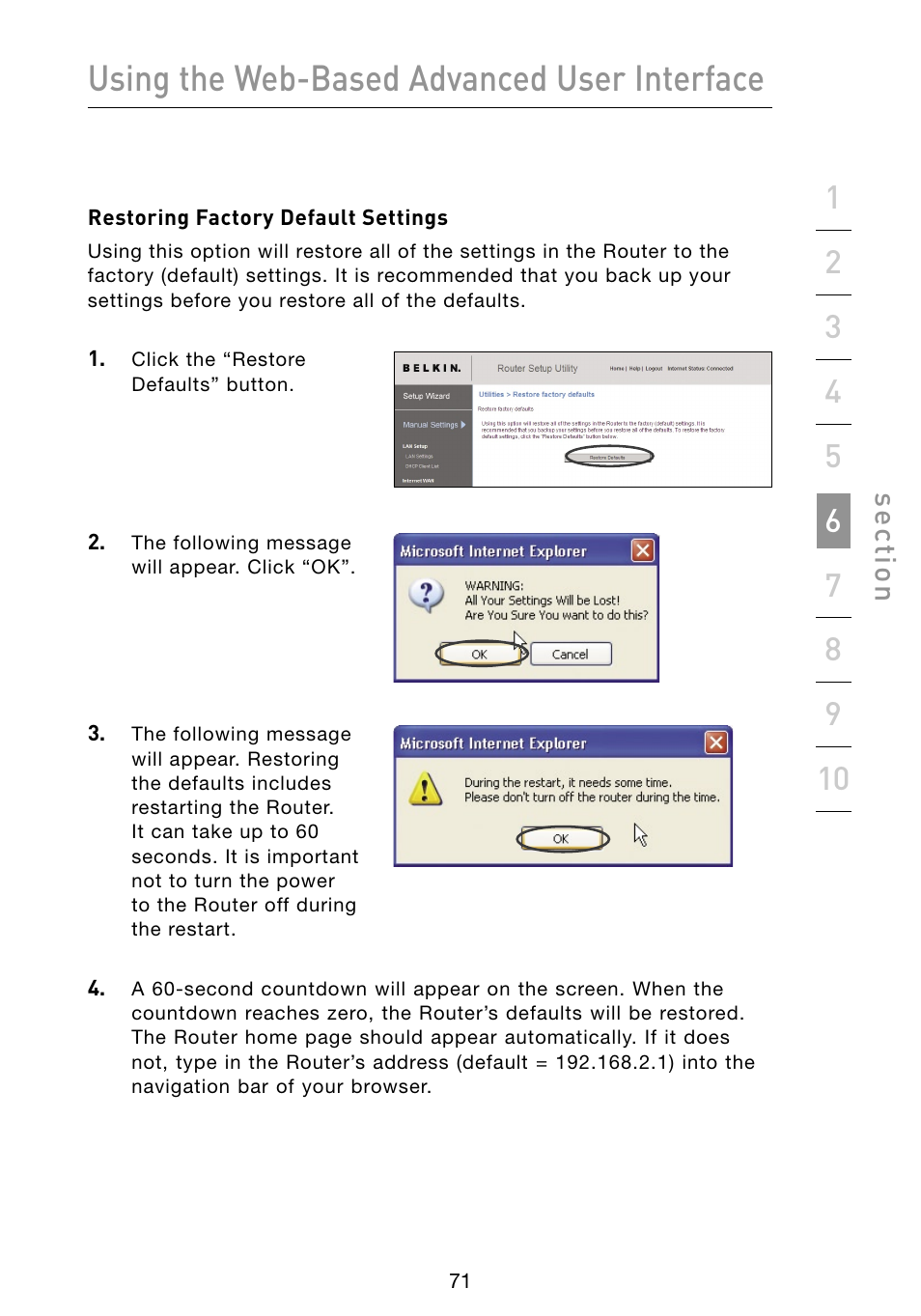 Using the web-based advanced user interface, Se ct io n | Belkin Vision Wireless Router N1 User Manual | Page 75 / 114