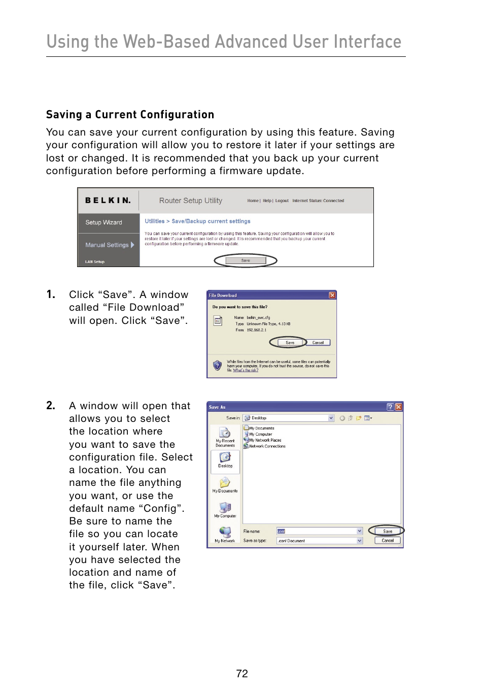 Using the web-based advanced user interface | Belkin Vision Wireless Router N1 User Manual | Page 76 / 114