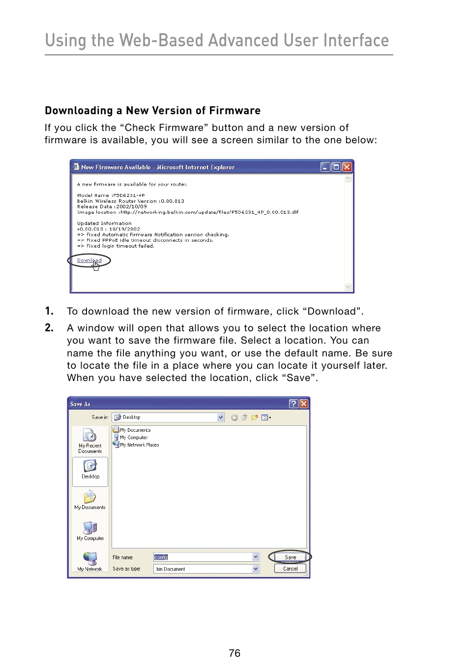 Using the web-based advanced user interface | Belkin Vision Wireless Router N1 User Manual | Page 80 / 114