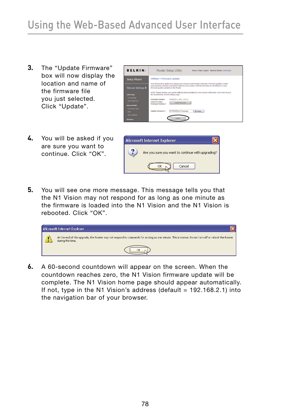 Using the web-based advanced user interface | Belkin Vision Wireless Router N1 User Manual | Page 82 / 114