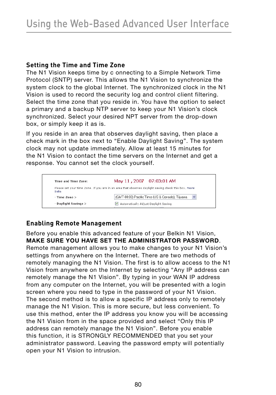 Using the web-based advanced user interface | Belkin Vision Wireless Router N1 User Manual | Page 84 / 114