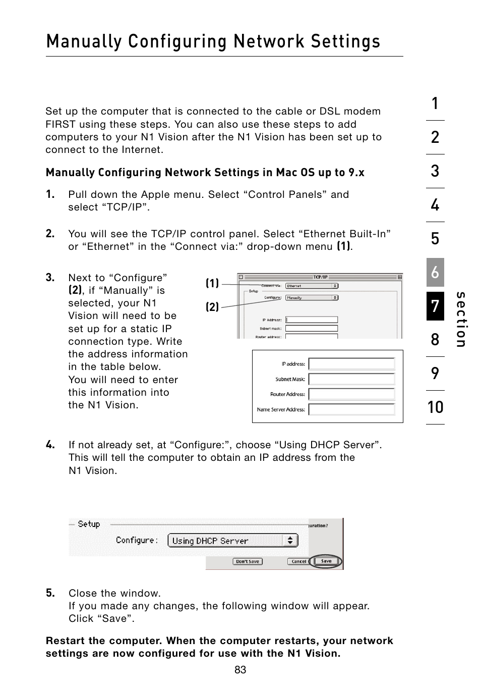 Manually configuring network settings, Se ct io n | Belkin Vision Wireless Router N1 User Manual | Page 87 / 114