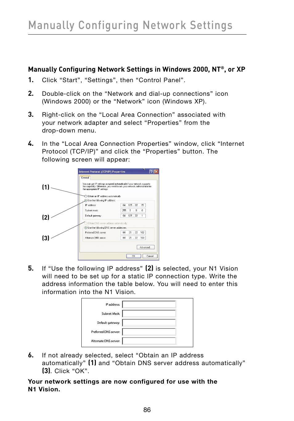Manually configuring network settings | Belkin Vision Wireless Router N1 User Manual | Page 90 / 114