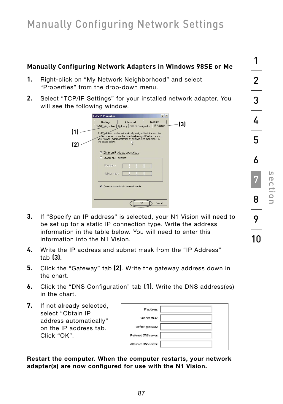 Manually configuring network settings, Se ct io n | Belkin Vision Wireless Router N1 User Manual | Page 91 / 114