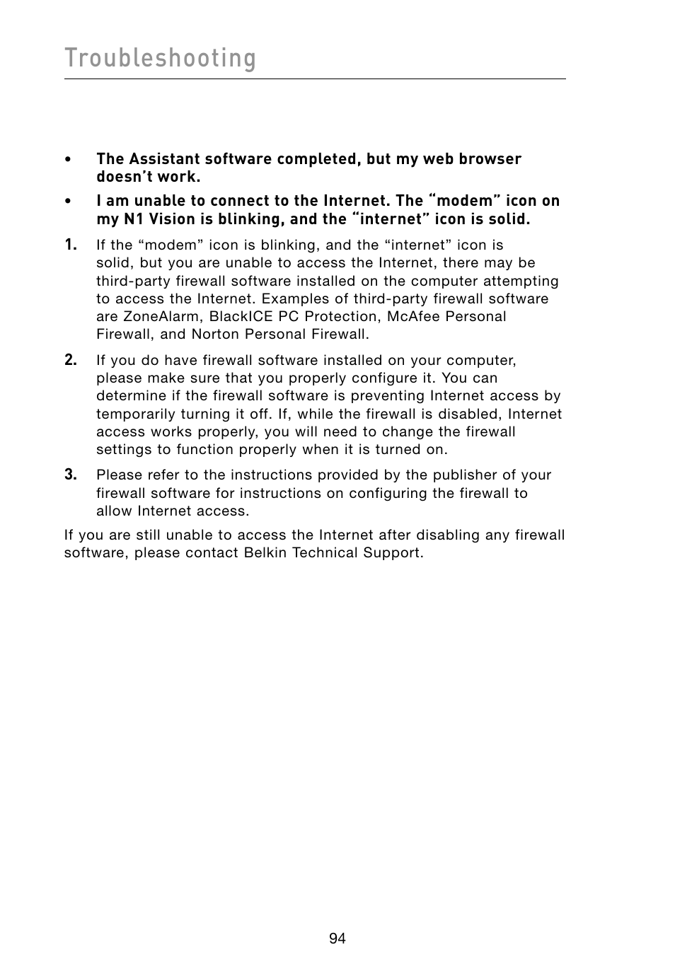 Troubleshooting | Belkin Vision Wireless Router N1 User Manual | Page 98 / 114
