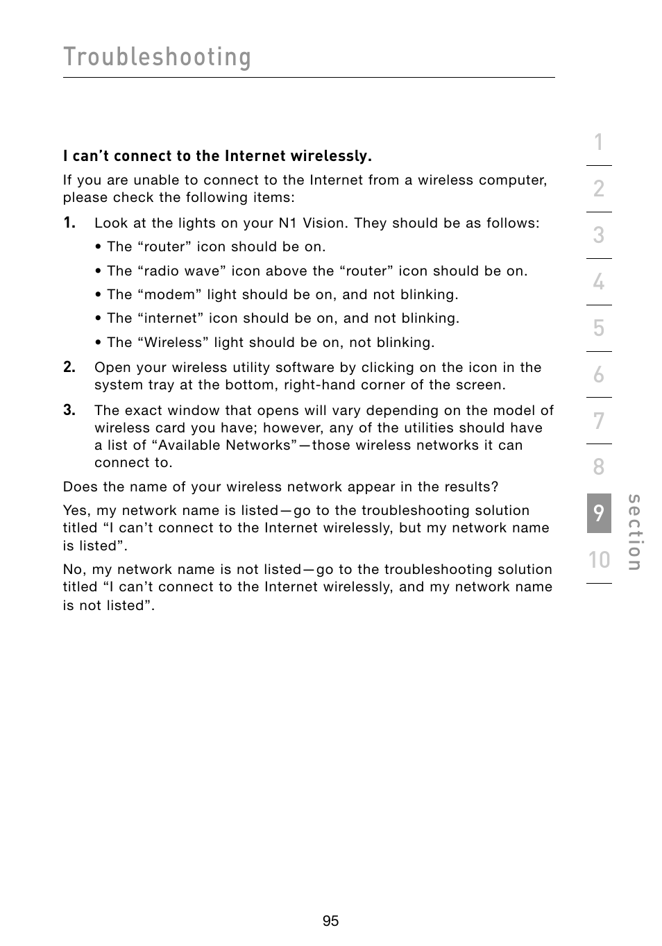 Troubleshooting, Se ct io n | Belkin Vision Wireless Router N1 User Manual | Page 99 / 114