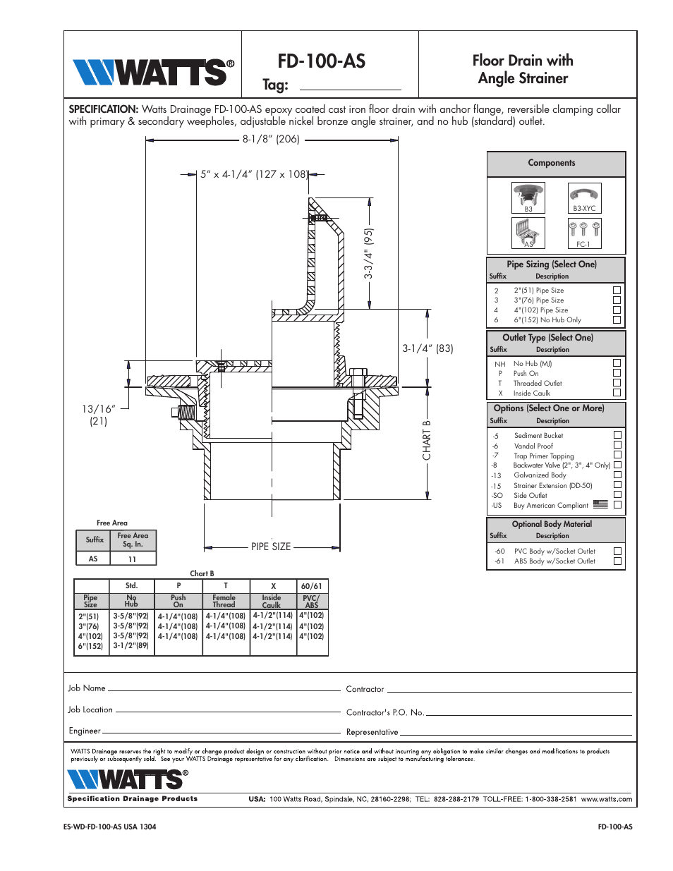 Watts FD-100-AS User Manual | 1 page