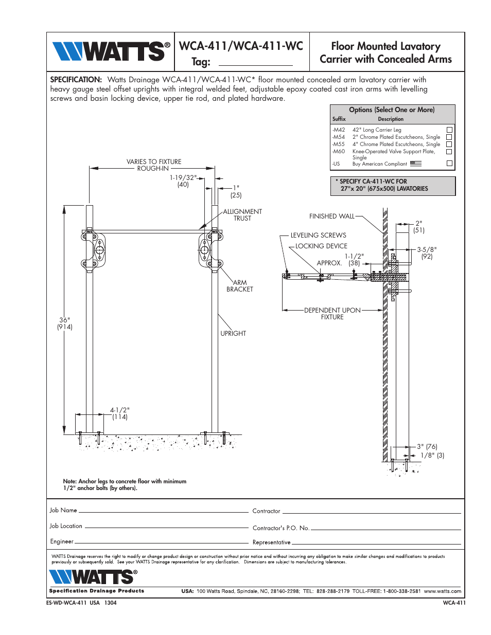 Watts WCA-411/WCA-411-WC User Manual | 1 page