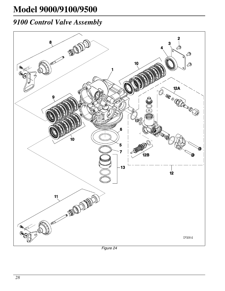 9100 control valve assembly | Watts Fleck 9500 Twin Brass Valve User Manual | Page 28 / 56