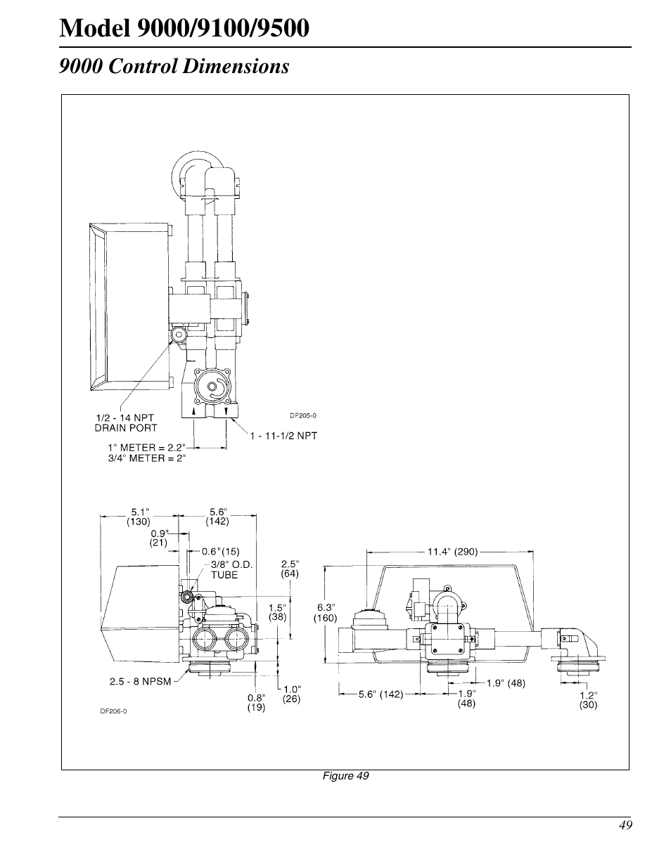 9000 control dimensions | Watts Fleck 9500 Twin Brass Valve User Manual | Page 49 / 56