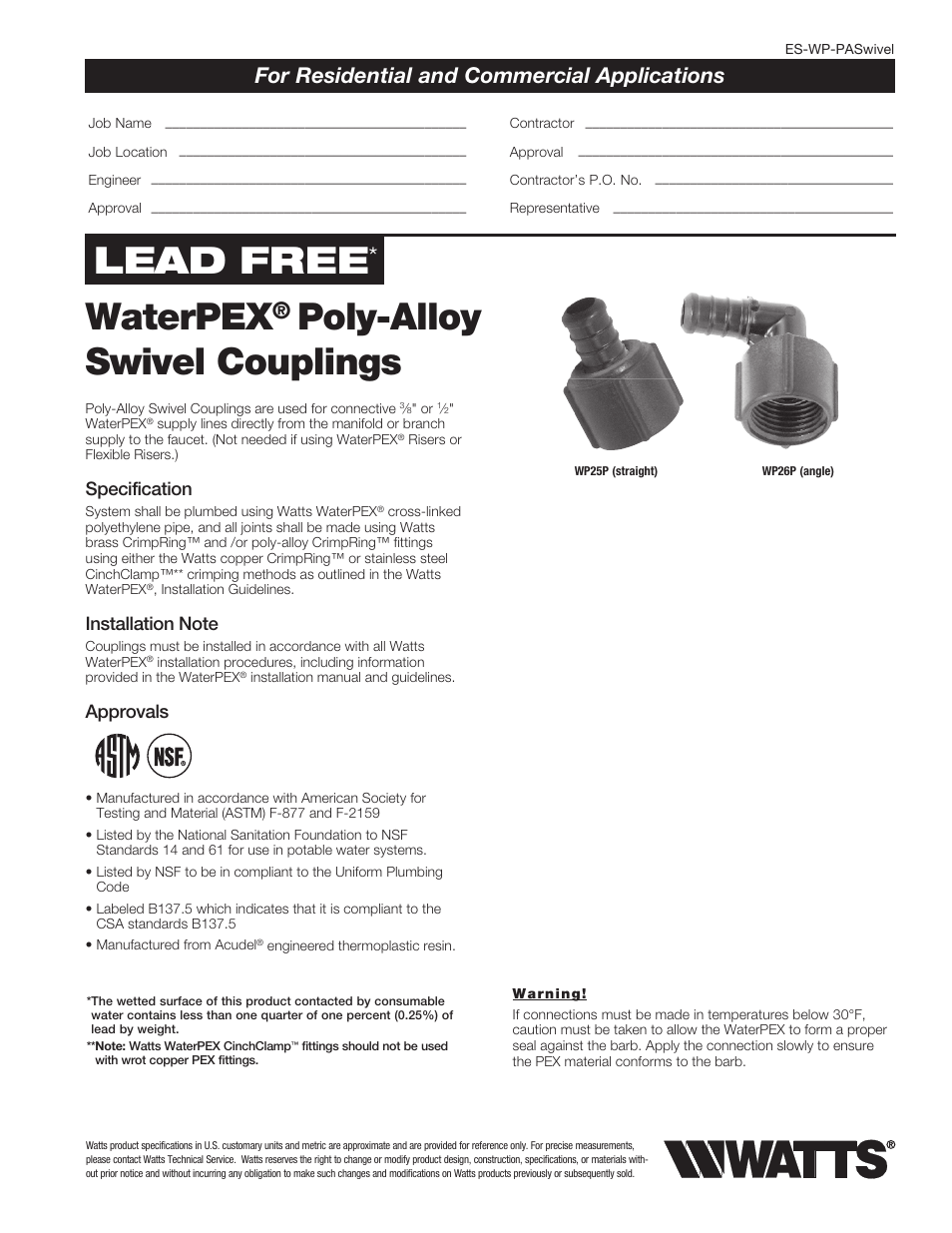 Watts WP26P-12PB User Manual | 2 pages