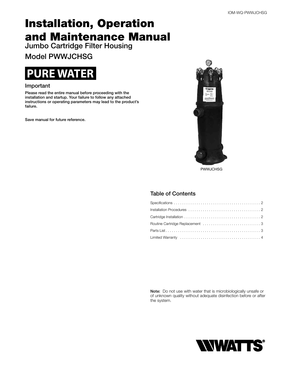 Watts Jumbo Plastic Housing User Manual | 4 pages