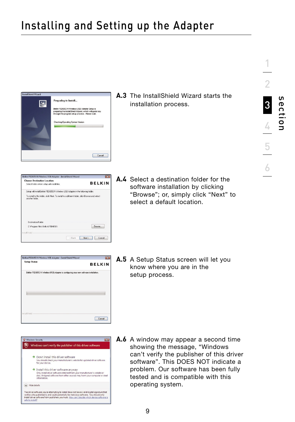 Installing and setting up the adapter | Belkin F5D8053 User Manual | Page 11 / 48