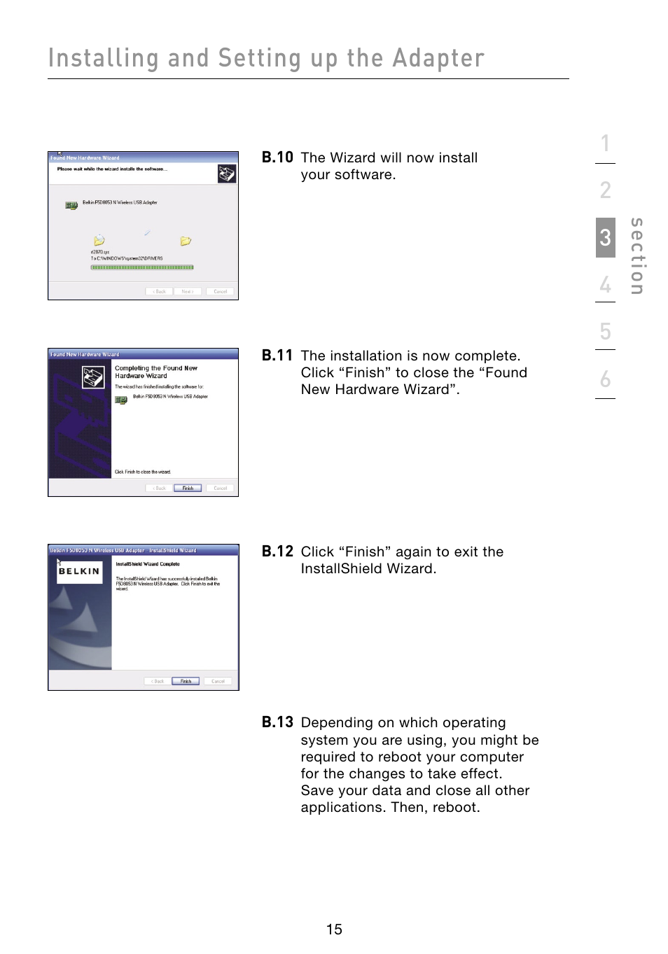 Installing and setting up the adapter | Belkin F5D8053 User Manual | Page 17 / 48