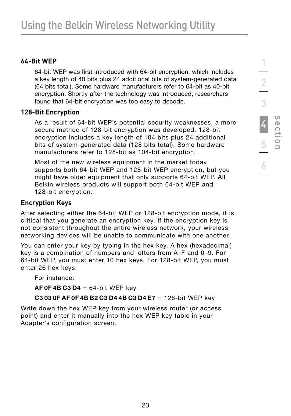 Using the belkin wireless networking utility, Se ct io n | Belkin F5D8053 User Manual | Page 25 / 48