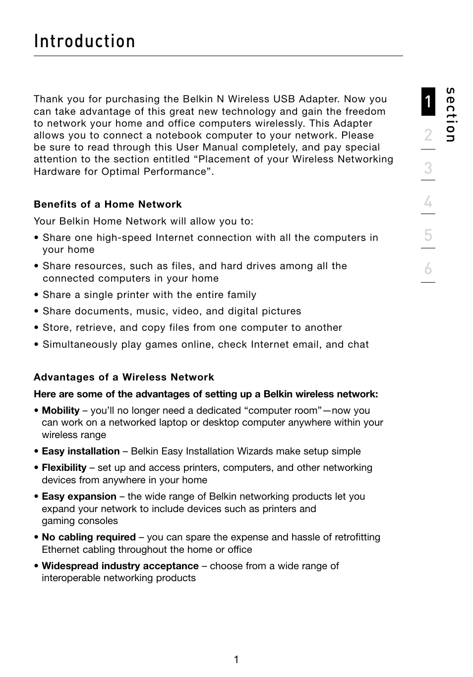 Introduction, Se ct io n | Belkin F5D8053 User Manual | Page 3 / 48