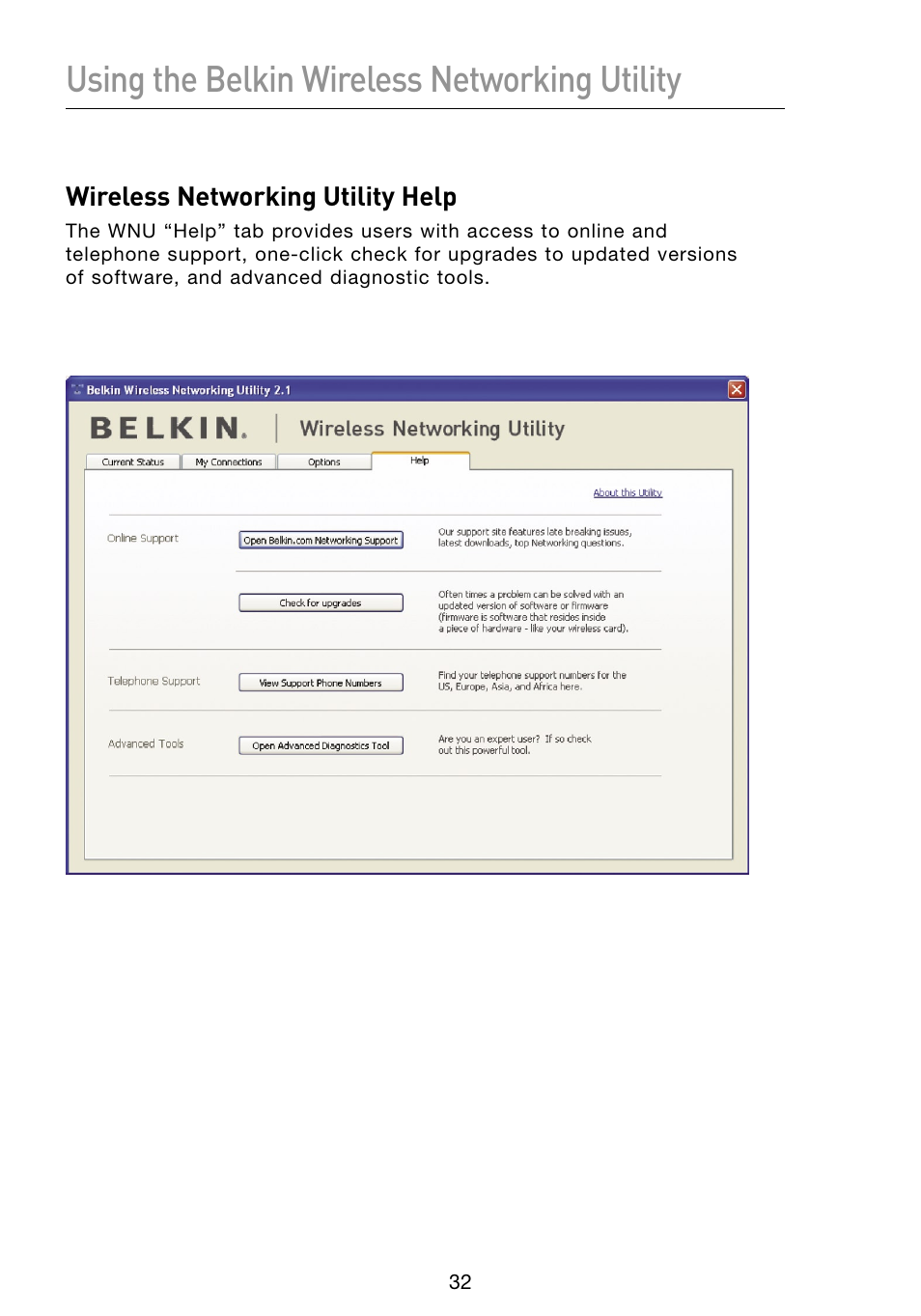 Using the belkin wireless networking utility | Belkin F5D8053 User Manual | Page 34 / 48