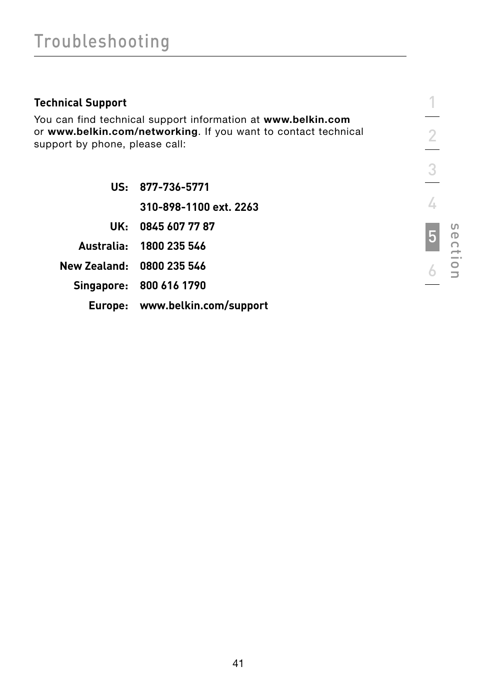 Troubleshooting, Se ct io n | Belkin F5D8053 User Manual | Page 43 / 48