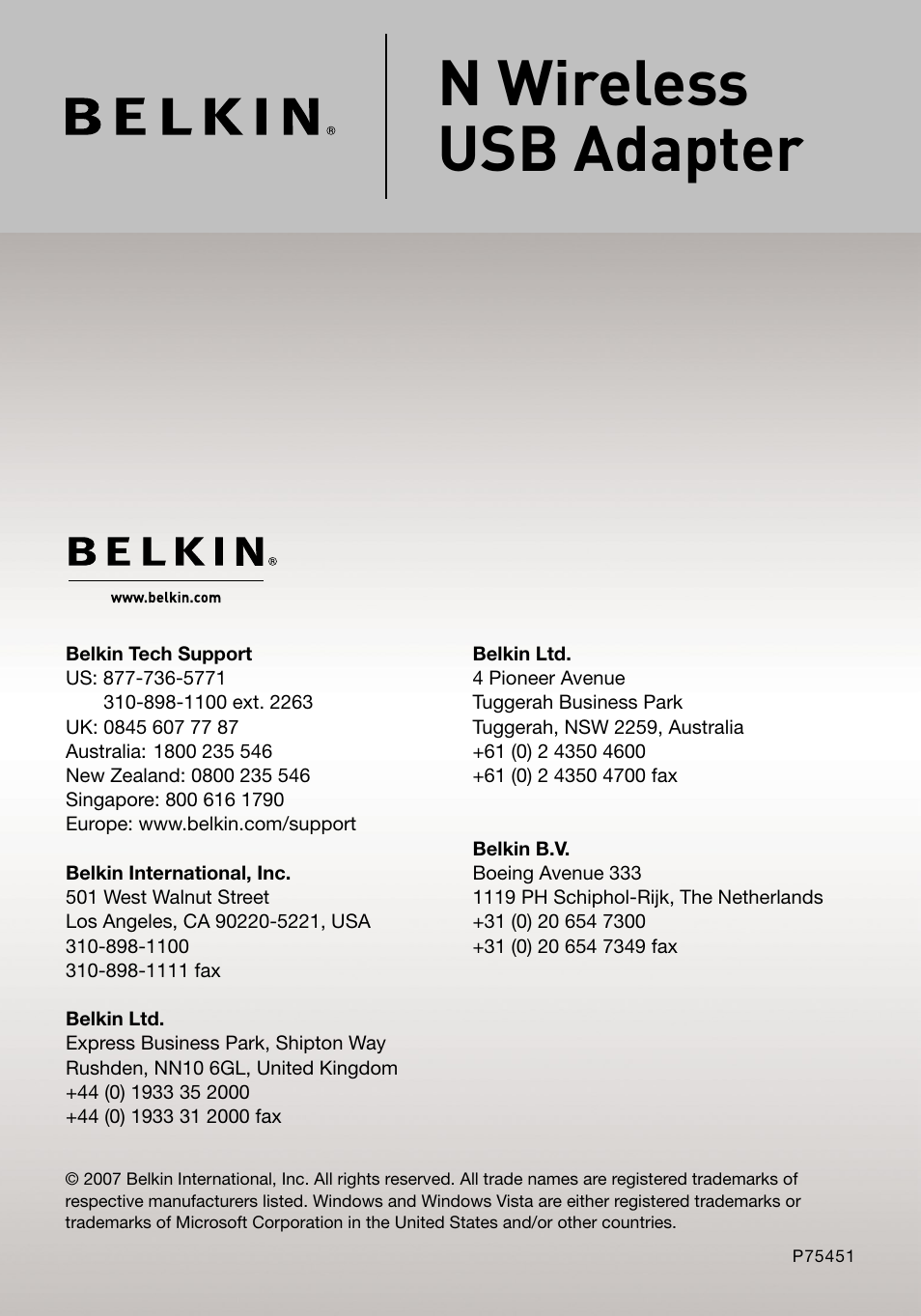 N wireless usb adapter | Belkin F5D8053 User Manual | Page 48 / 48