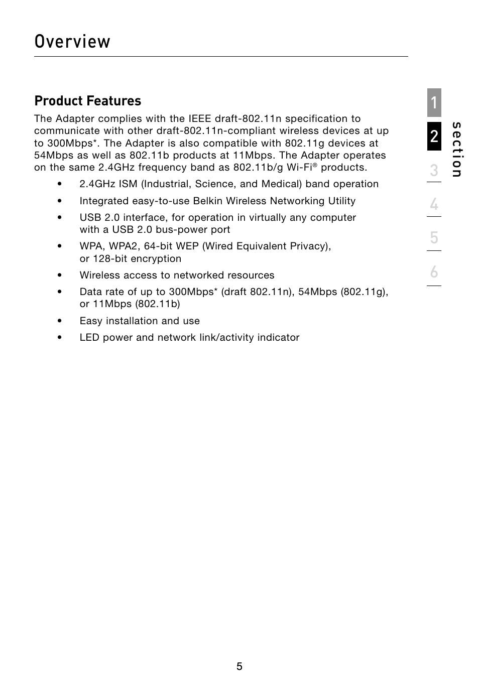 Overview, Se ct io n | Belkin F5D8053 User Manual | Page 7 / 48
