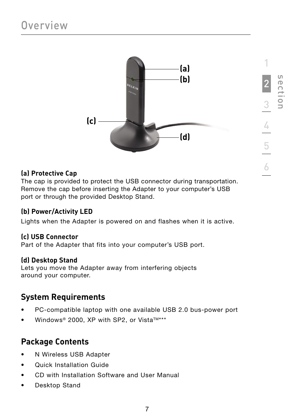 Overview, Se ct io n | Belkin F5D8053 User Manual | Page 9 / 48