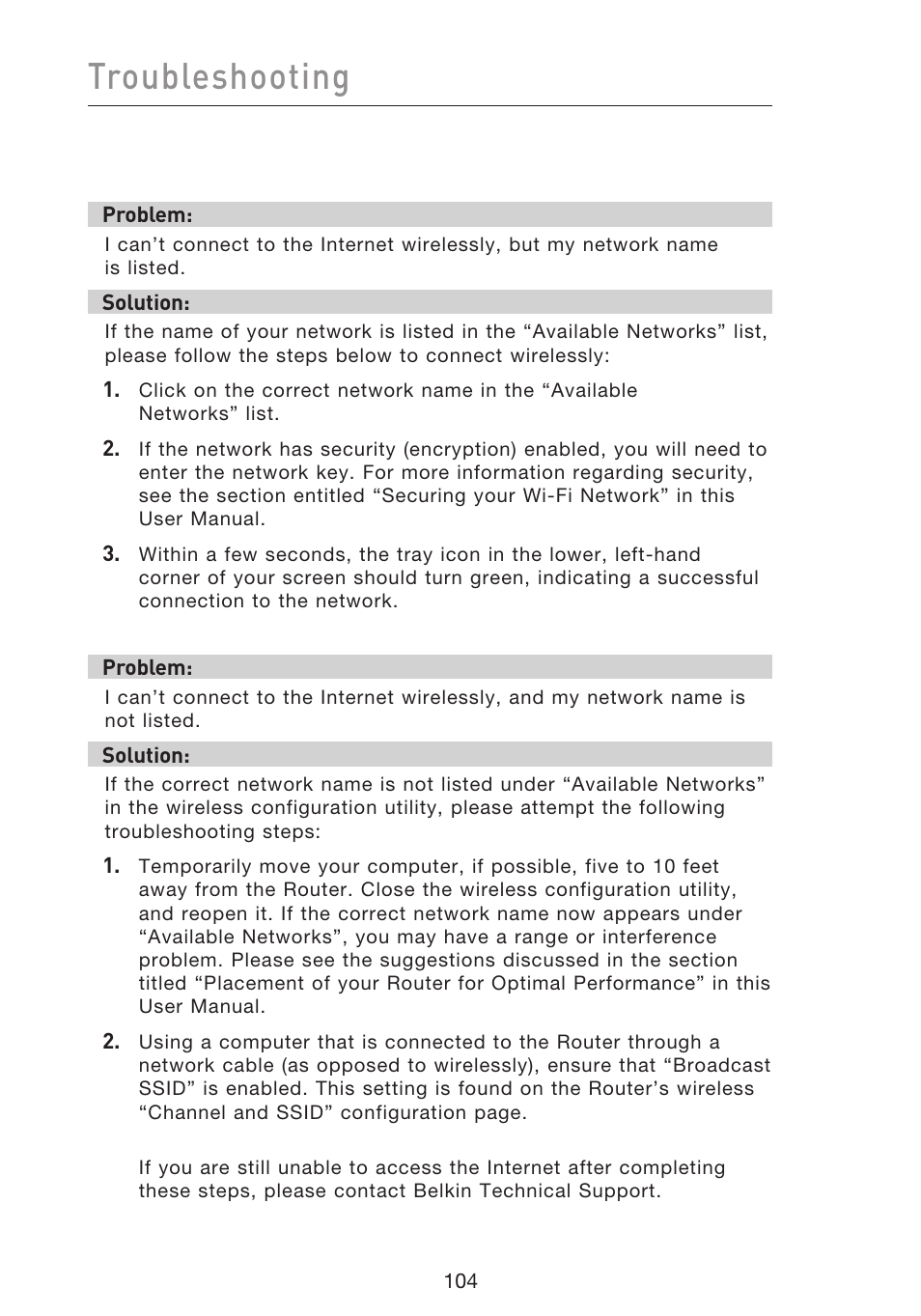 Troubleshooting | Belkin f5d7230-4 User Manual | Page 106 / 124