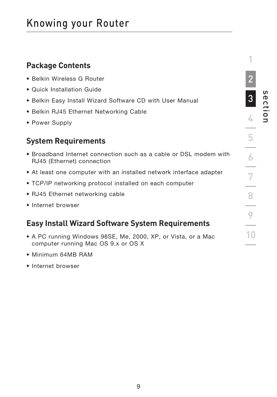 Knowing your router, Se ct io n | Belkin f5d7230-4 User Manual | Page 11 / 124