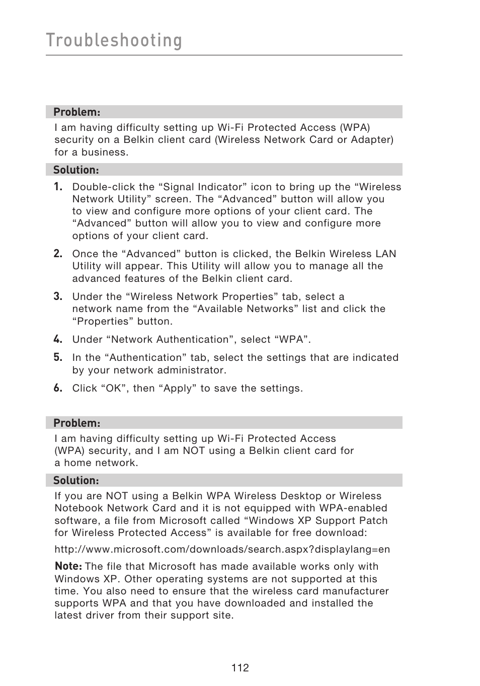 Troubleshooting | Belkin f5d7230-4 User Manual | Page 114 / 124
