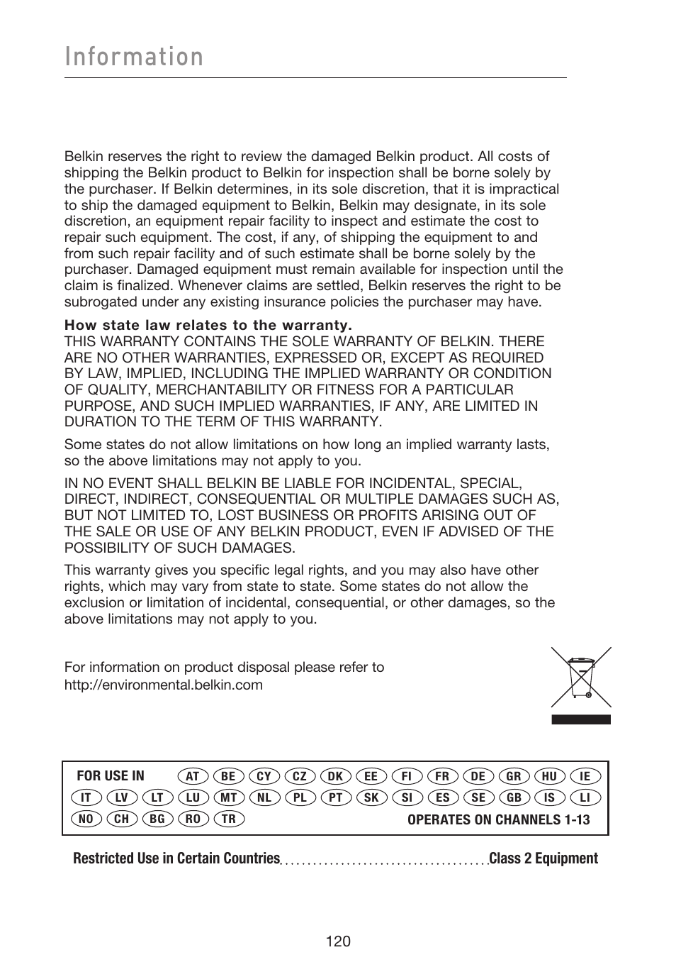 Information | Belkin f5d7230-4 User Manual | Page 122 / 124