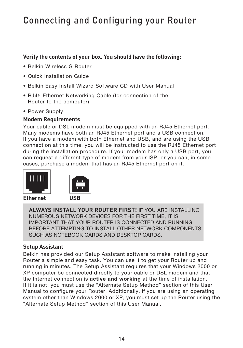 Connecting and configuring your router | Belkin f5d7230-4 User Manual | Page 16 / 124