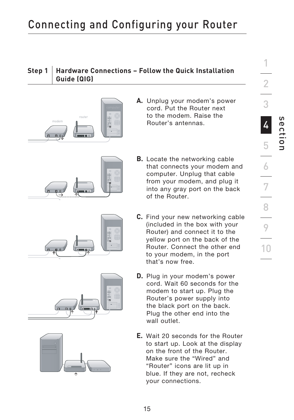 Connecting and configuring your router, Se ct io n | Belkin f5d7230-4 User Manual | Page 17 / 124