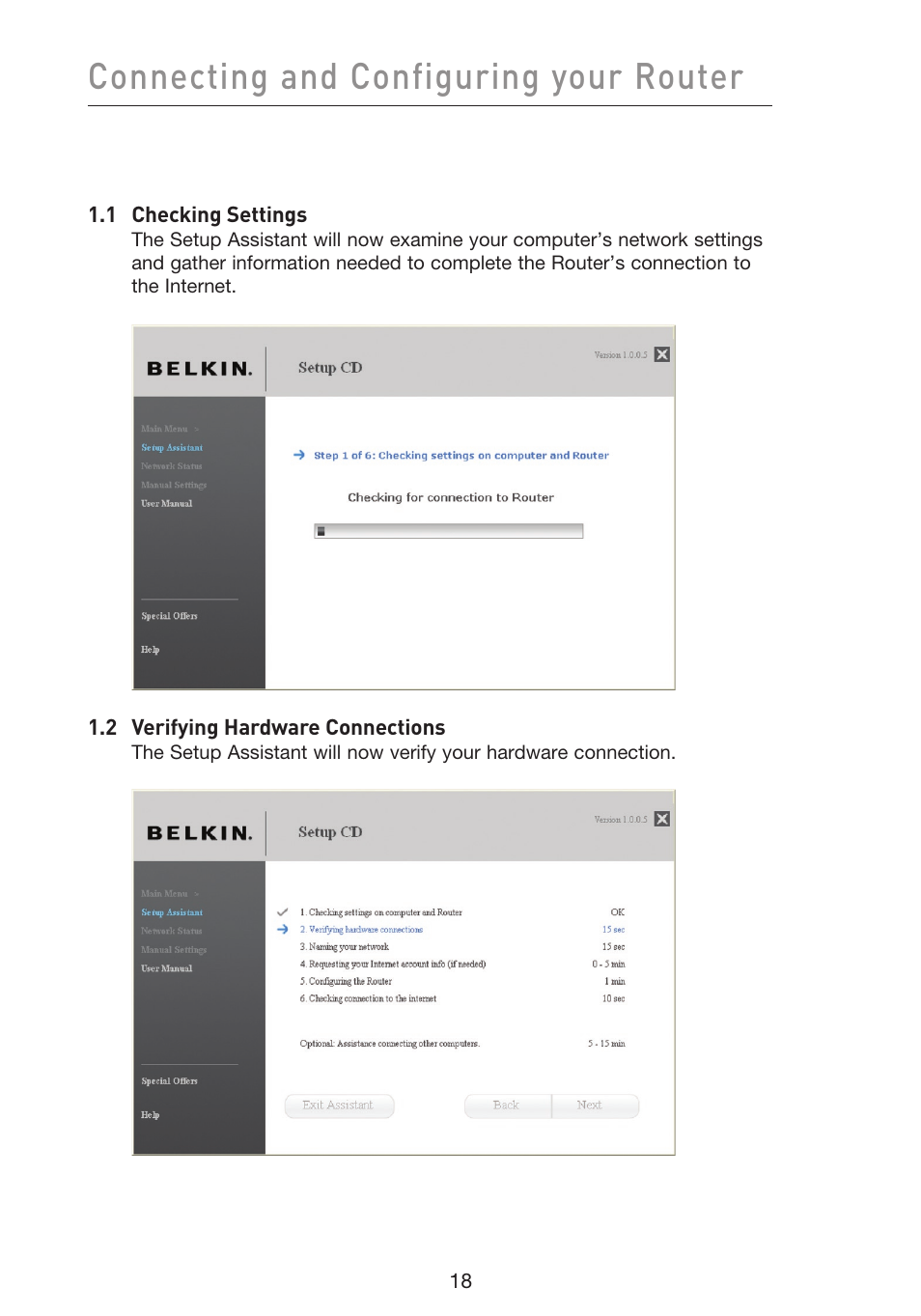 Connecting and configuring your router | Belkin f5d7230-4 User Manual | Page 20 / 124