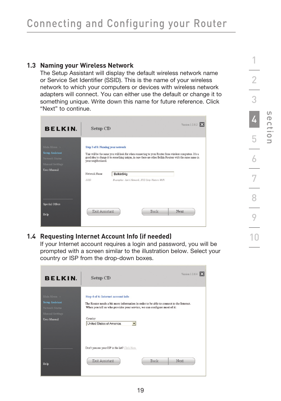 Connecting and configuring your router | Belkin f5d7230-4 User Manual | Page 21 / 124