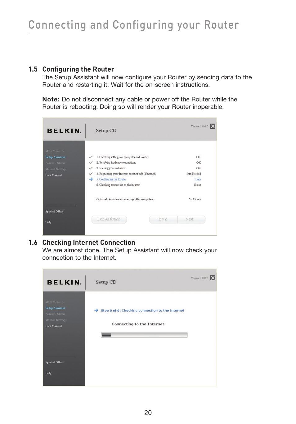Connecting and configuring your router | Belkin f5d7230-4 User Manual | Page 22 / 124