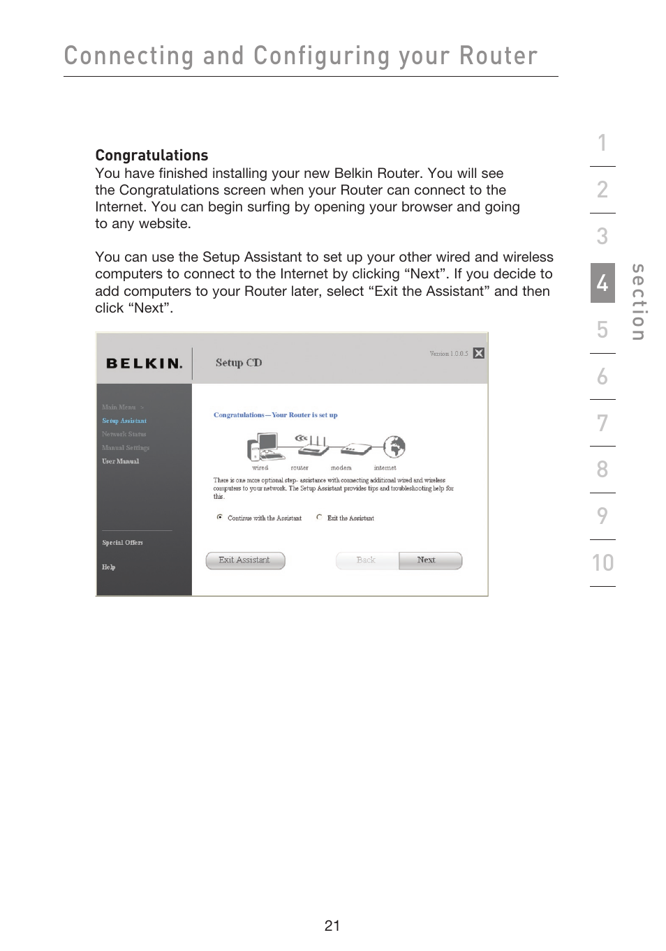 Connecting and configuring your router | Belkin f5d7230-4 User Manual | Page 23 / 124