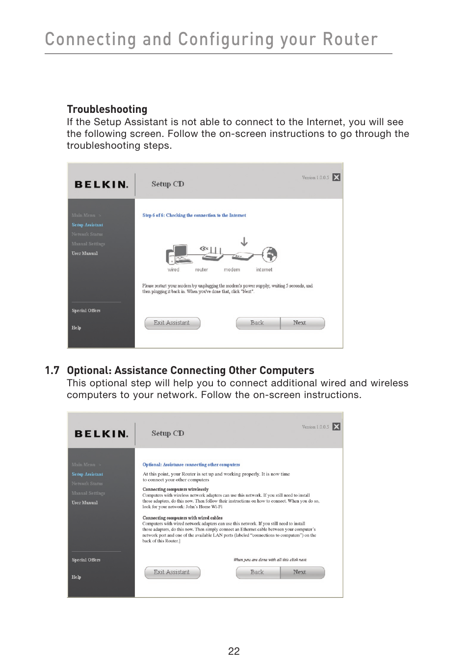 Connecting and configuring your router | Belkin f5d7230-4 User Manual | Page 24 / 124