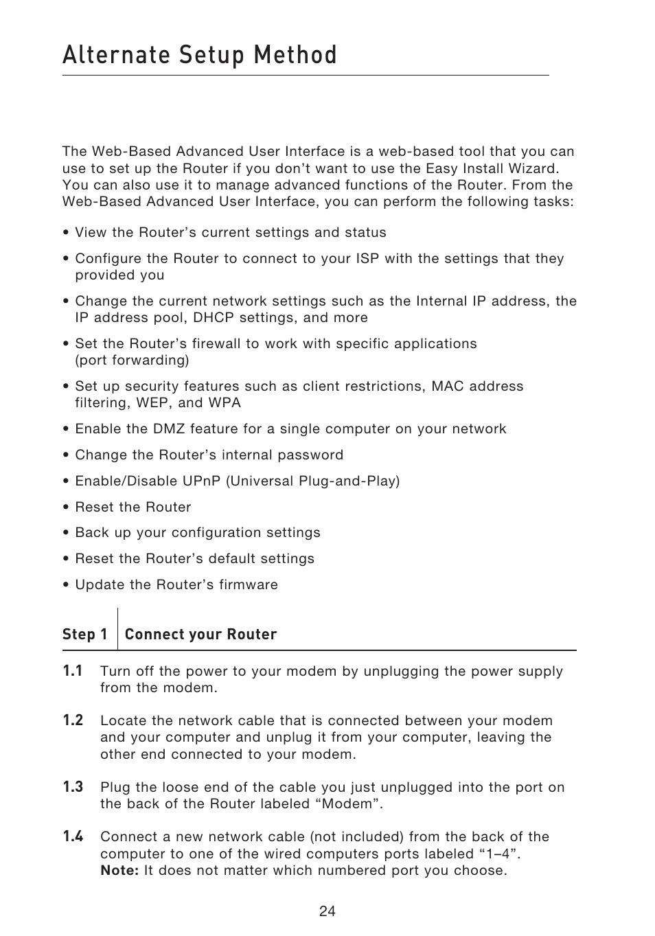 Alternate setup method | Belkin f5d7230-4 User Manual | Page 26 / 124