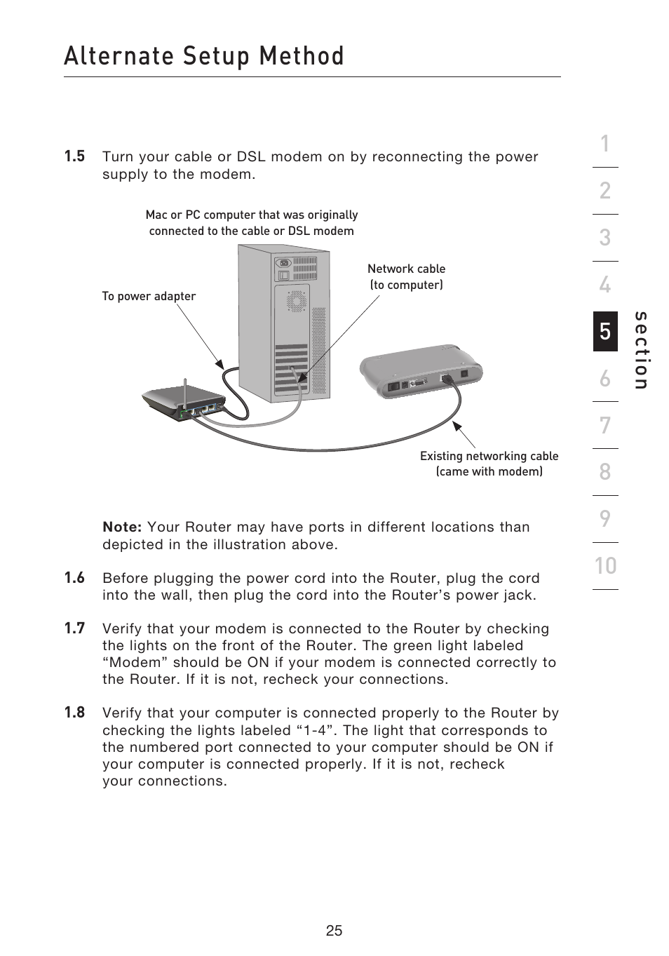 Alternate setup method, Se ct io n | Belkin f5d7230-4 User Manual | Page 27 / 124