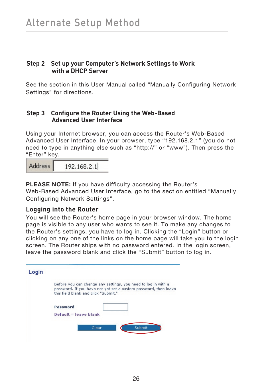 Alternate setup method | Belkin f5d7230-4 User Manual | Page 28 / 124