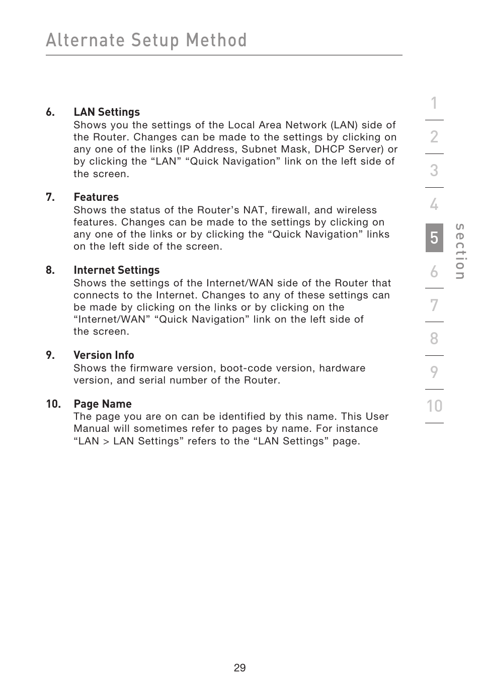 Alternate setup method, Se ct io n | Belkin f5d7230-4 User Manual | Page 31 / 124