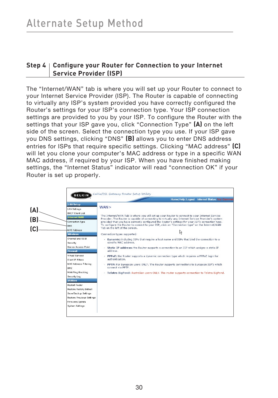 Alternate setup method | Belkin f5d7230-4 User Manual | Page 32 / 124