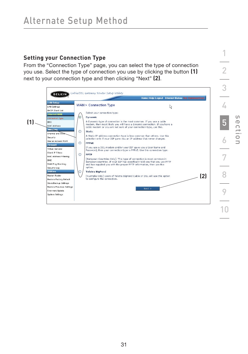 Alternate setup method | Belkin f5d7230-4 User Manual | Page 33 / 124