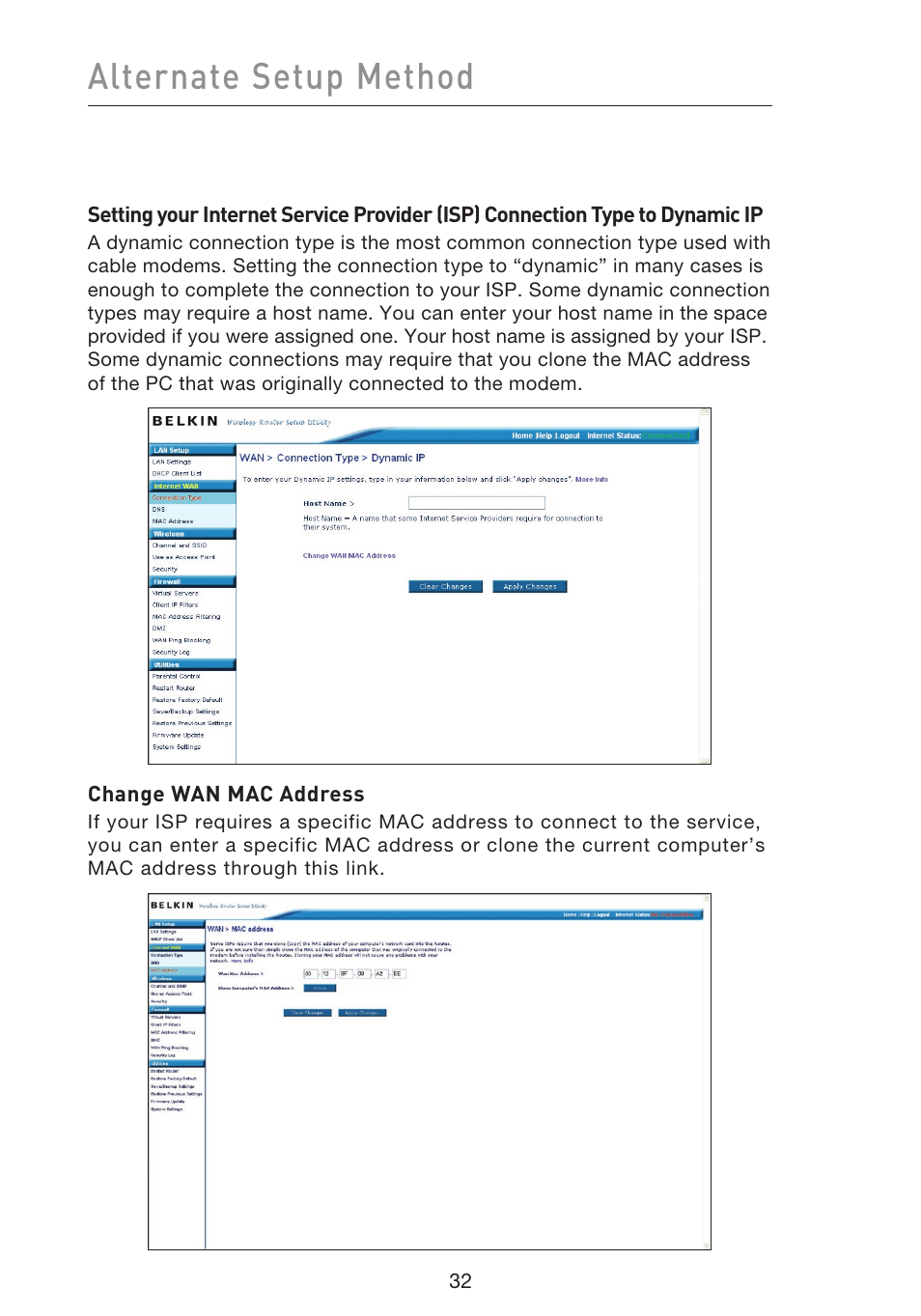 Alternate setup method | Belkin f5d7230-4 User Manual | Page 34 / 124
